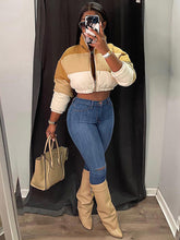 Kurzer Baumwollmantel mit Farbblockdesign und Reißverschluss